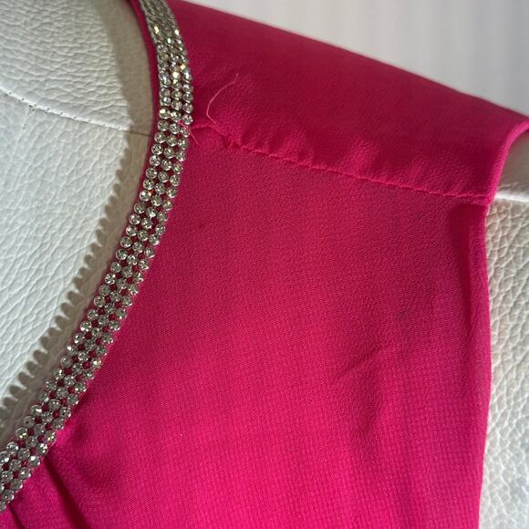 NWD MSK Barbie Pink Keyhole Neck Tiered Chiffon Gown Sleeveless Womens Medium M - Picture 13 of 16